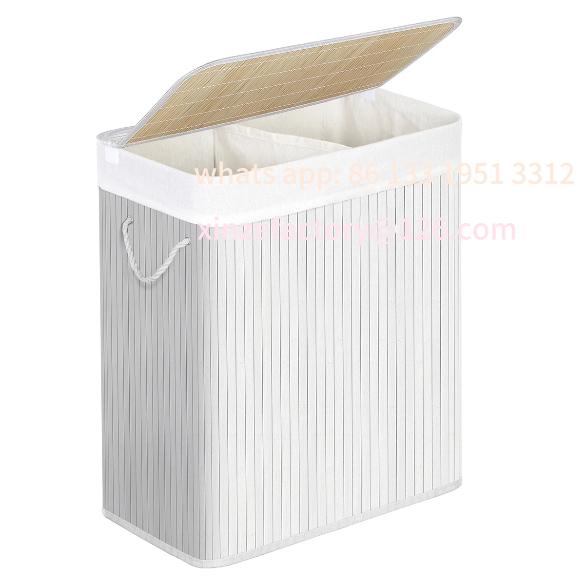 

Customizable SONGMICS Laundry Basket with Lid, 100L XXL Capacity, Bamboo with Removable Washable Cotton Bag, 2 Compartments for
