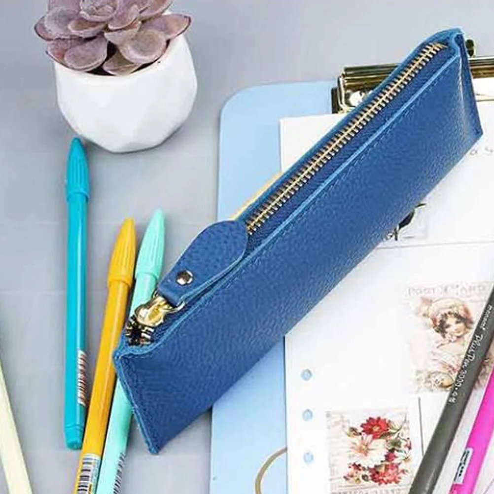 Vintage Pen Pouch Blue Simple Protective Pen Bag For School Office Stationery Organizer Storage Pens Pouch