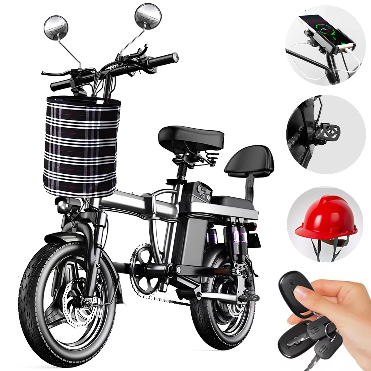 14”Adult Electric Bike Folding Electric Bicycle 450w Peak Motor E Bikes 60km Electrical Bicycles Road E-bike Mexico Shipping