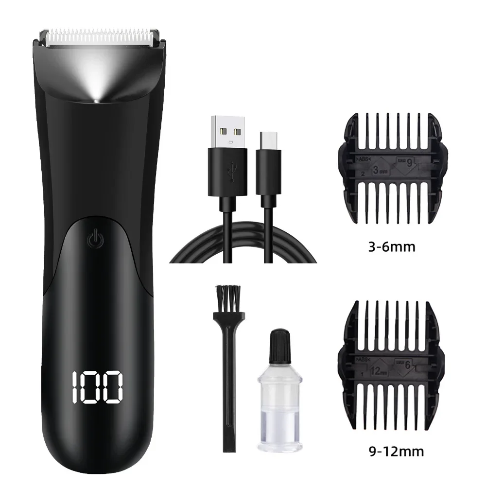 HTMCK Men's Electric Groin Body Hair Trimmer with 2 Guard Attachments Ceramic Blade Head Wet And Dry Shaver for Personal Hygiene