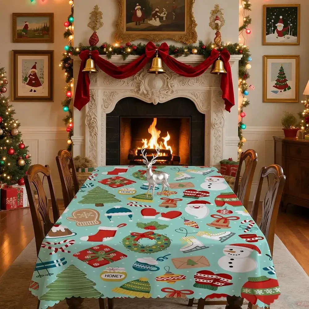 Cute Christmas  Grinch Gingerbread Table Cloth Rectangular Tablecloth Indoor Outdoor Picnic Dining Table Cover Home Decor