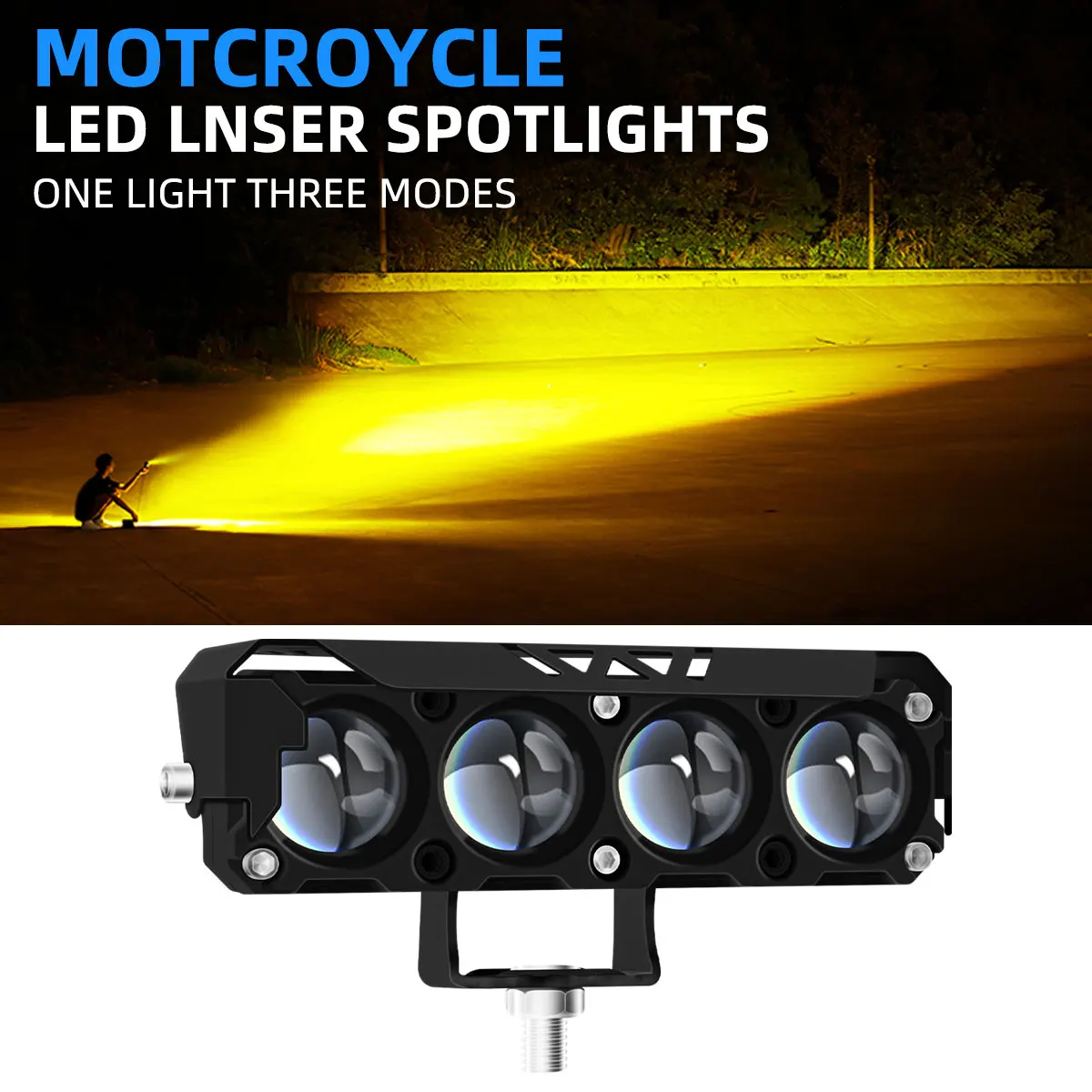 1/2pcs Motorcycle LED Spotlight 4x4 Strip Lights 4 Lens Working Light Bar Yellow White High Low Beam Lights Fog Lamp Spotlight