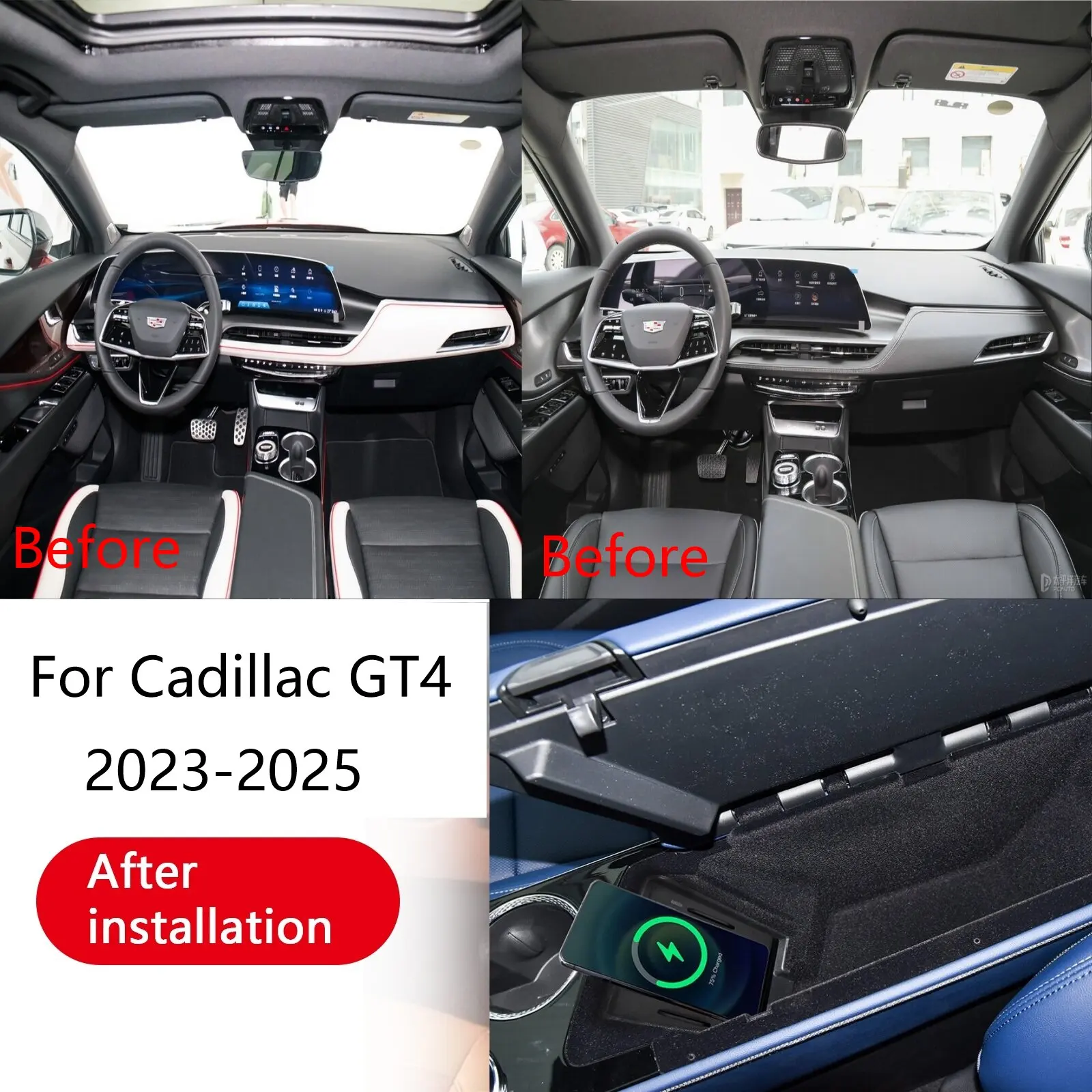 2 DIN The Latest For Cadillac GT4 2023 2024 2025 Car center console phone charger fast wireless charger plate charging holder