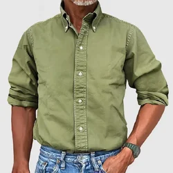 Business Casual Men Solid Color Lapel Shirt 2024 Spring Single Breasted Daily Top Man Autumn Long Sleeve Streetwear Men's Shirts