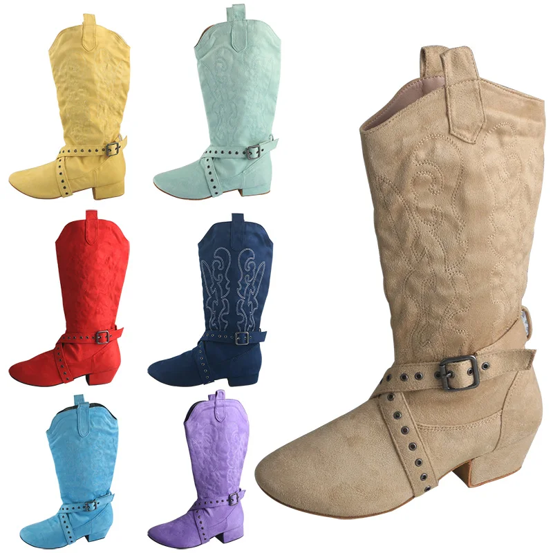 Wedopus Personalized Heel Line Dancing Boots for Women Suede Apricot Ballroom Dance Boots Suede Sole Ladies Boots for Dancing