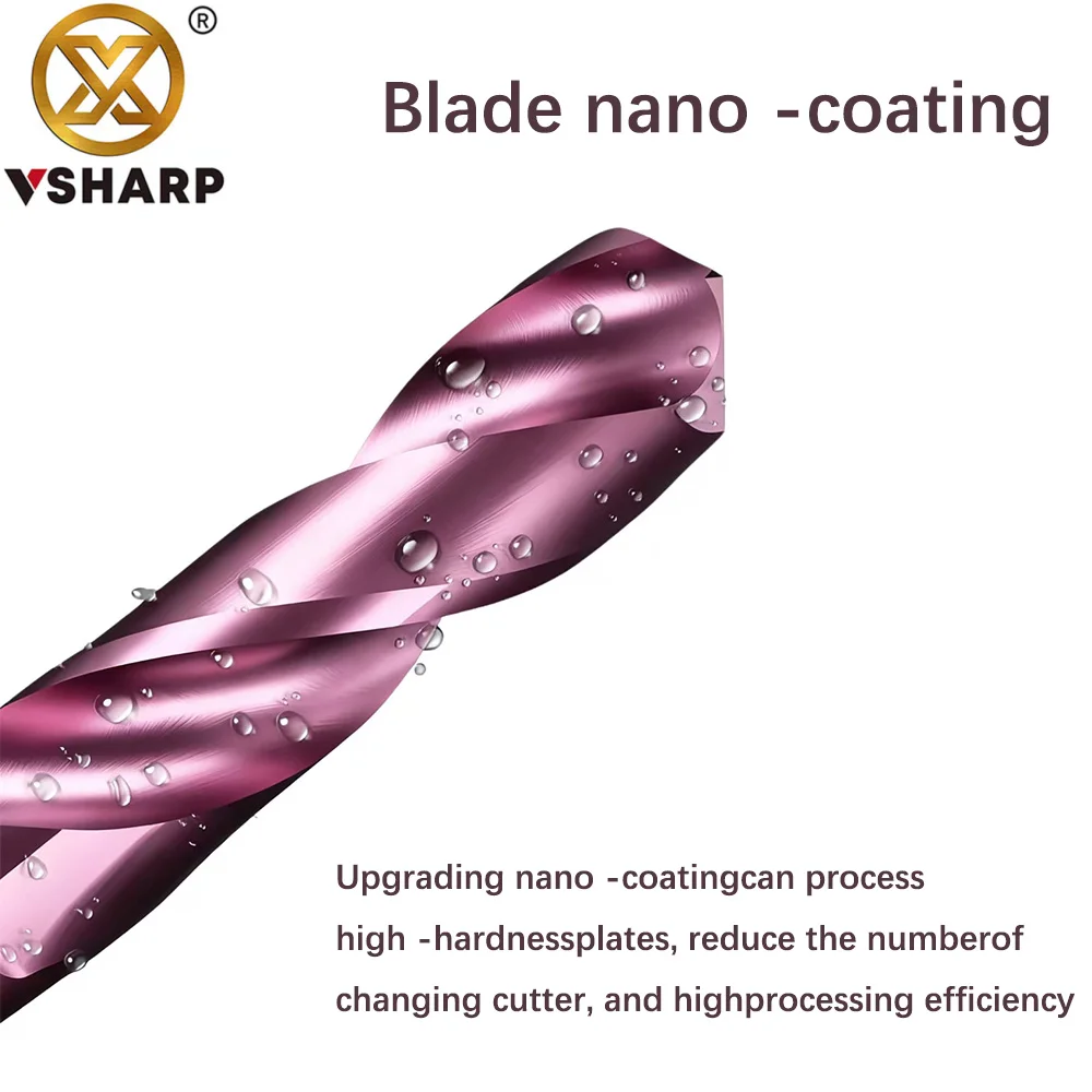 Vsharp HRC65 °   Твердосплавное спиральное сверло Сверло из вольфрамовой стали с нанопокрытием для чугунного сплава, нержавеющей стали