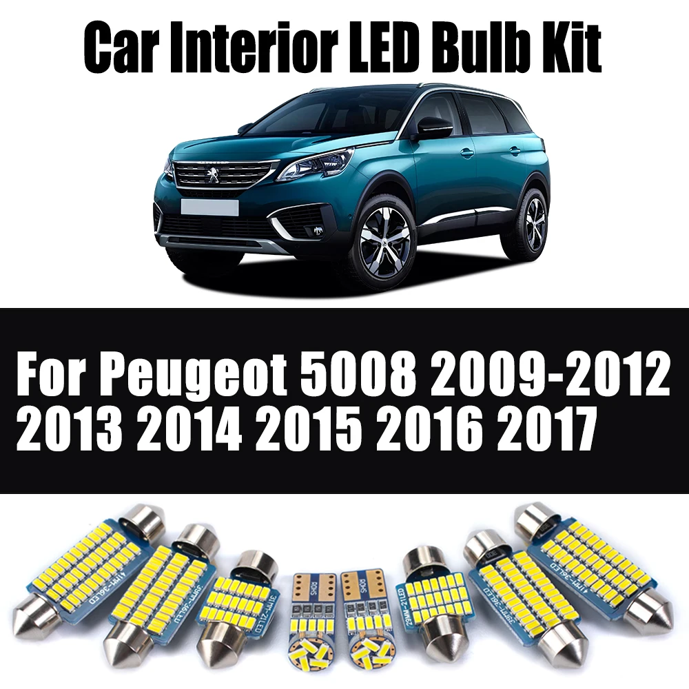 

22Pcs Canbus For Peugeot 5008 2009-2014 2015 2016 2017 Car LED Interior Map Dome Trunk Door Bulbs Ceiling Light Kit Accessories