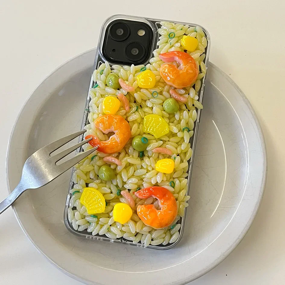 

Funny Artificial fried rice diy Phone Case For iphone 15 13 12 14 Pro Max i11 13Pro 15promax yummy food transparency tpu Cover