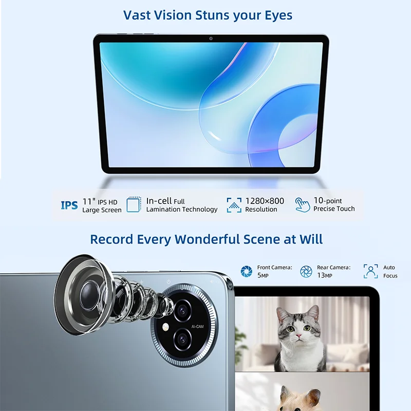 BMAX MaxPad I11 S Tablet Android 15 11" HD Screen UNISOC T606 ARM Mail G57 4+8GB Memory 128GB Storage 2.4GHz/5GHz Wi-Fi