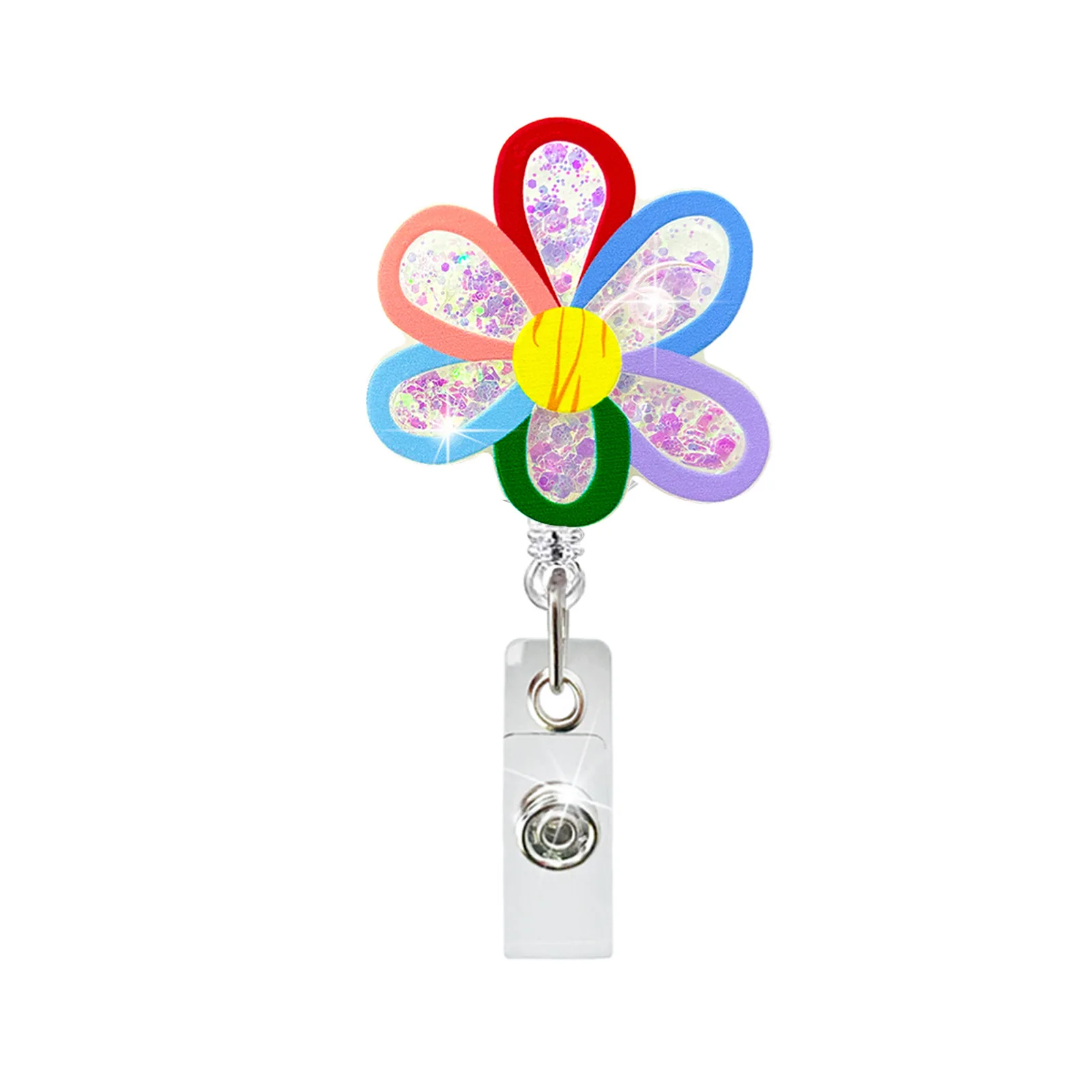 New Cute Acrylic Flowers Nurse Doctor Hospital Badge Reel Retractable ID Badge Holder W/ 360 Rotating Alligator Clip Name Holder