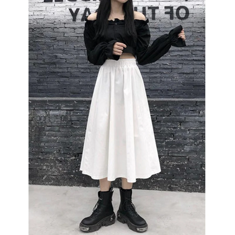 

Белая женская юбка миди А-силуэта с высокой талией, новая коллекция весна-осень, корейский стиль, стройнящая, однотонная, для офиса