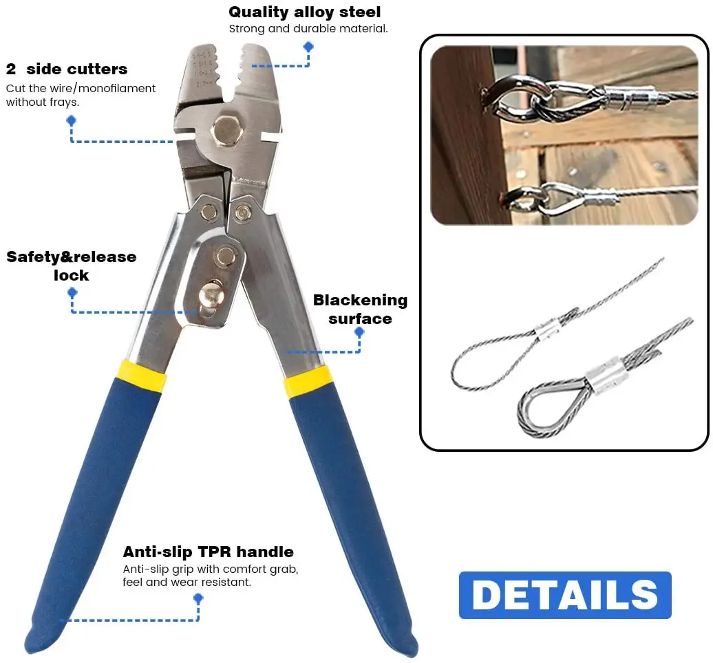 Wire Rope Crimping Swaging Tool Cable Crimps - for Aluminum Double Barrel Ferrule Crimping Loop Sleeve 0.1mm-2.2mm