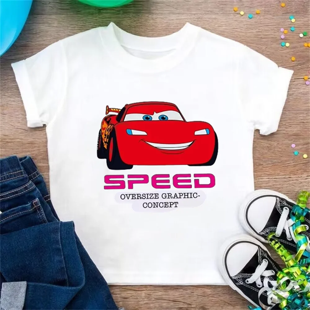 

2025Disney The Cars Lightning Mcqueen & Sally Летняя хлопковая футболка Удивительный свитшот для взрослых и детей Футболка Одежда для пар