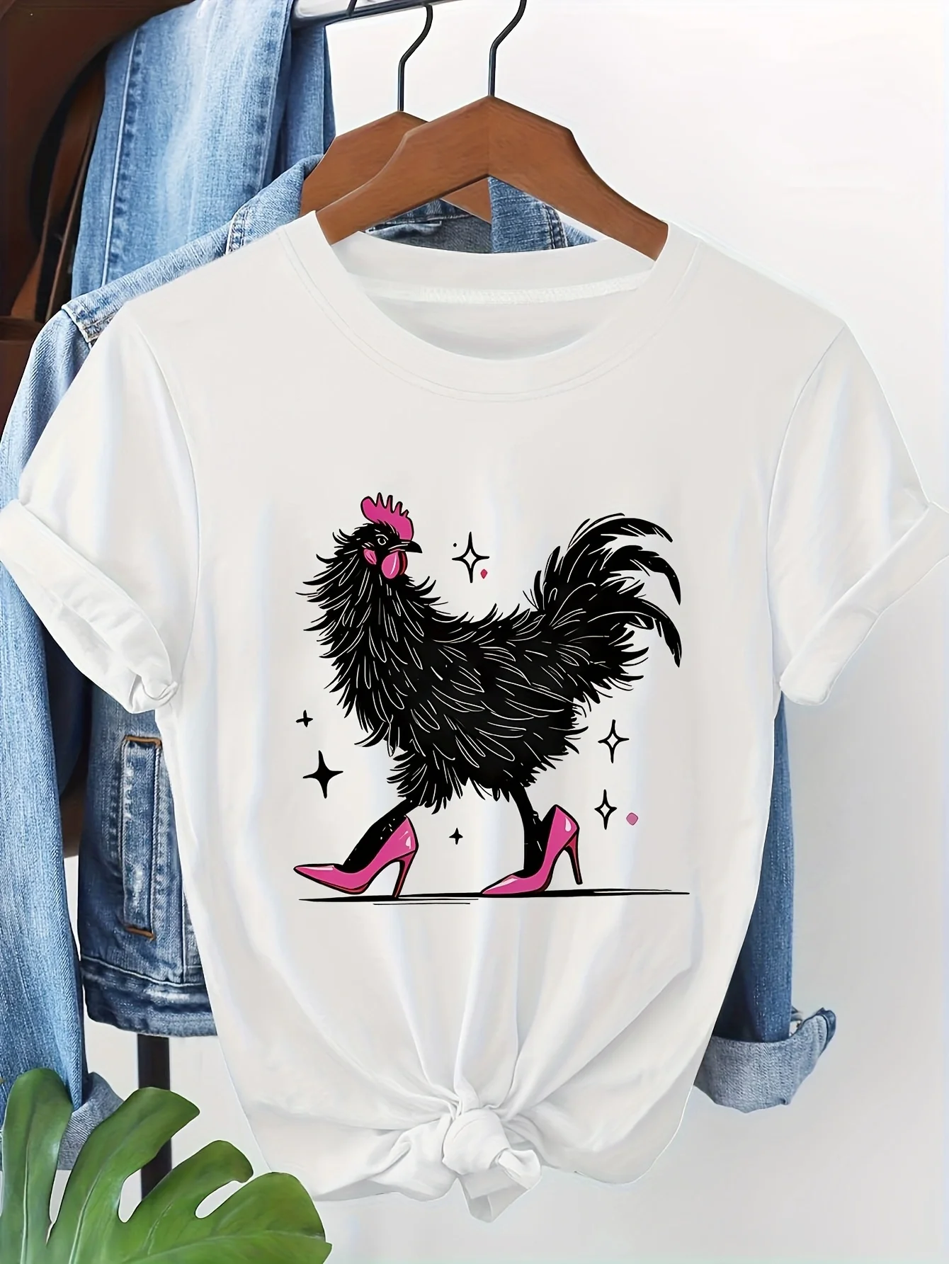 

Women's T-shirt Short Sleeve Harajuku Funny Rooster in High Heels Graphic Print Crew Neck Casual Top For Summer & Spring