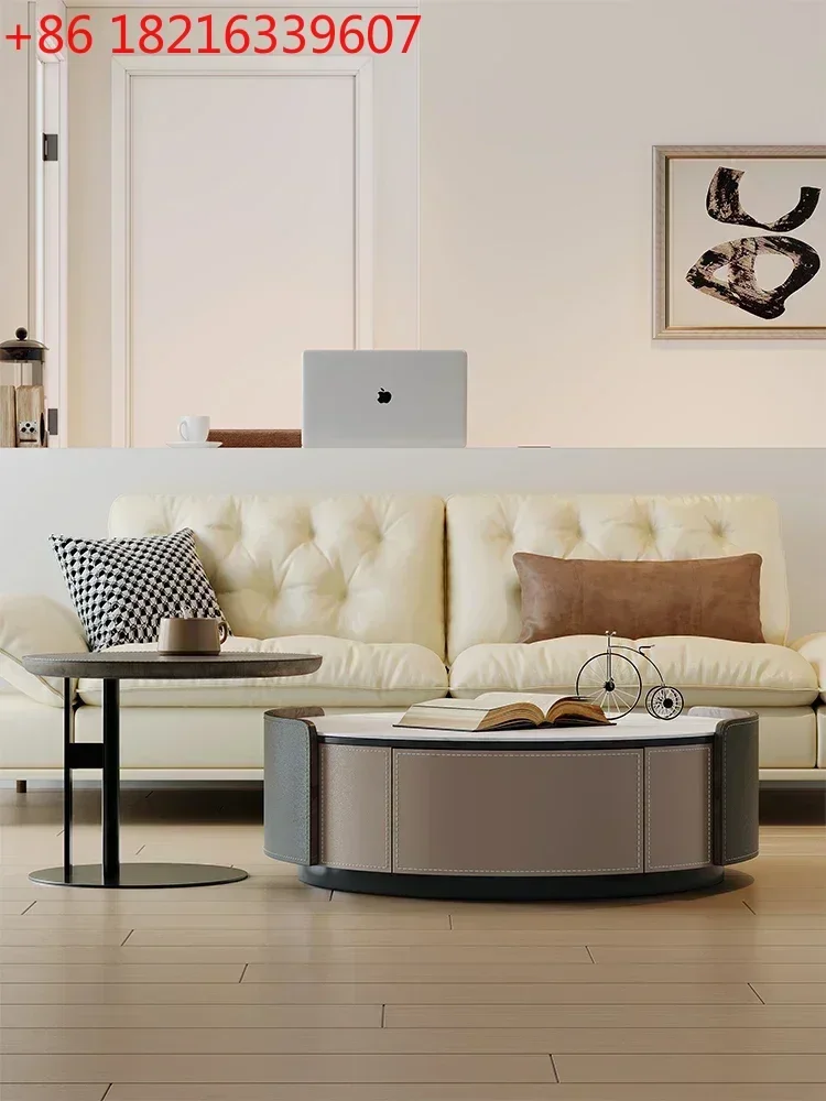 European Entry Lux High-Grade Simple round Storage Combo Stone Plate Coffee Table