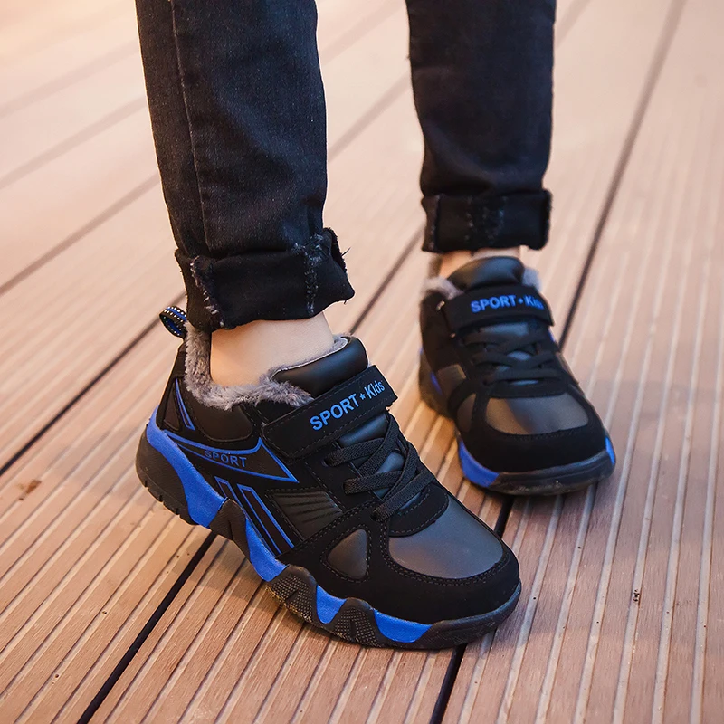 Zapatillas deportivas informales de algodón de invierno para chico, zapatos de cuero para caminar y correr para niño y niña con felpa que mantienen el calor para niños