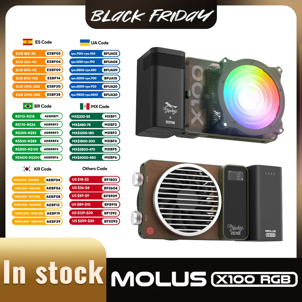 

ZHIYUN Official Molus X100 RGB LED Light APP Control 2550mAh Battery Portable Photography Lighting for Studio Vlog Live Stream