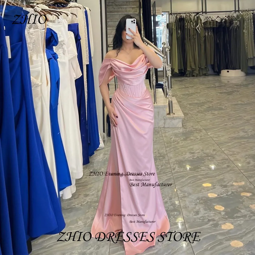 

ZHIO Роскошное атласное вечернее платье с бисером и складками, вечернее платье трапециевидной формы в форме сердца, вечернее платье с открытыми плечами и боковым разрезом, платье для выпускного вечера по индивидуальному заказу