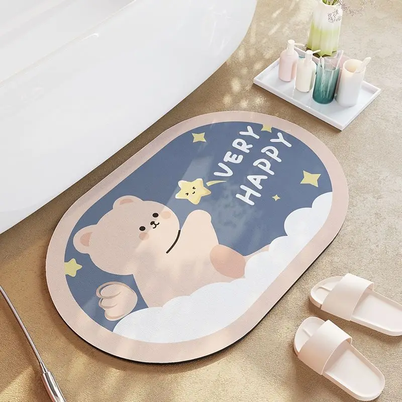 만화 규조토 진흙 변기 흡수성 바닥 매트, 변기 문짝 발 패드, 빠른 건조, 욕실 문짝, 미끄럼 방지, 부드러운 매트