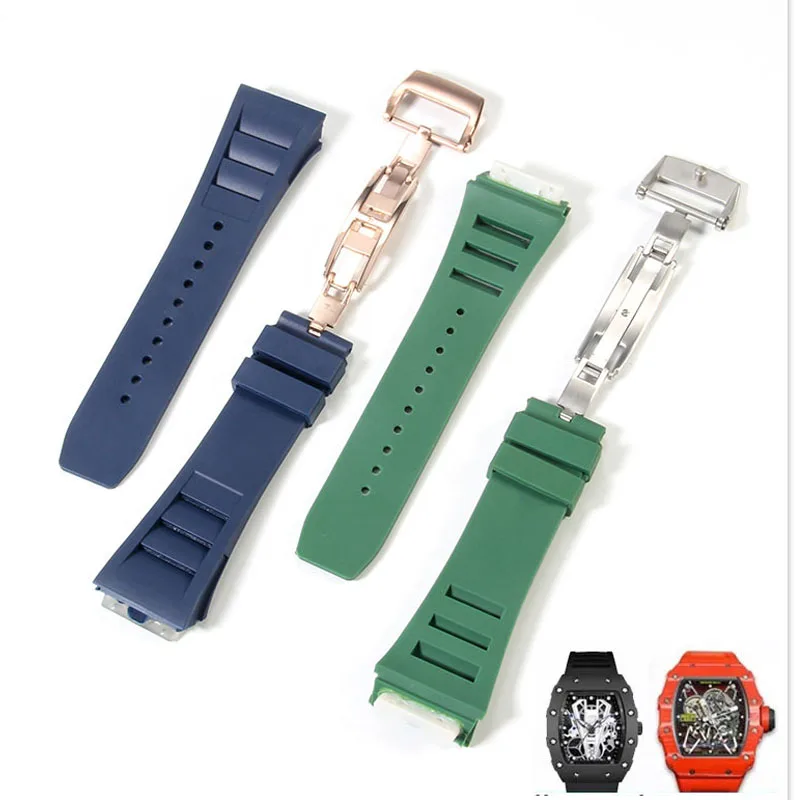 

25mm Black Red Green Gray Blue Yellow Orange Rubber Watchband For Richard Mille strap for RM011 Mille Silicone Watch Strap