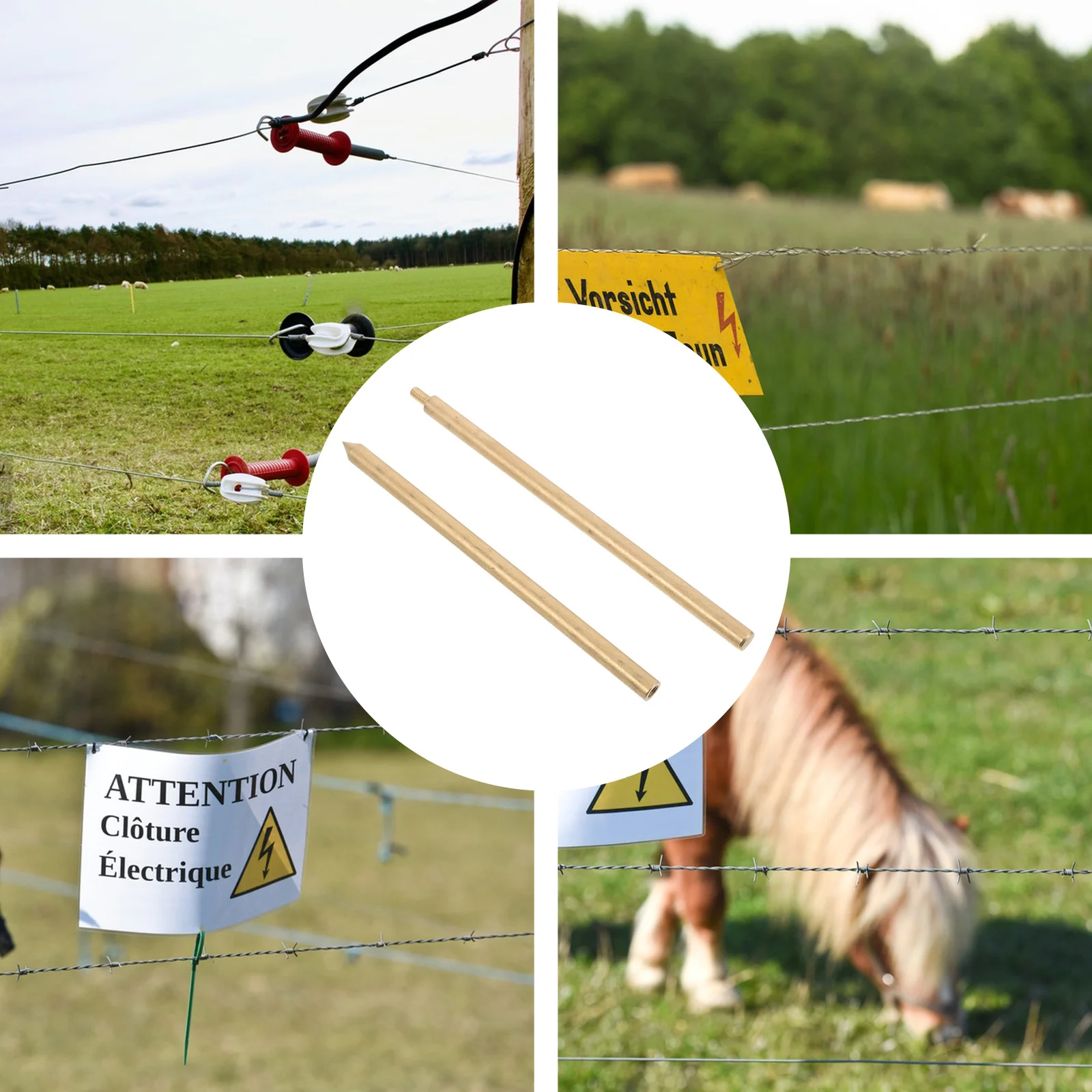 

8mmx300mm Ground Rod for Electric Fence Systems - Robust Brass Build with Superior Conductivity Ensures Efficient Earthing and