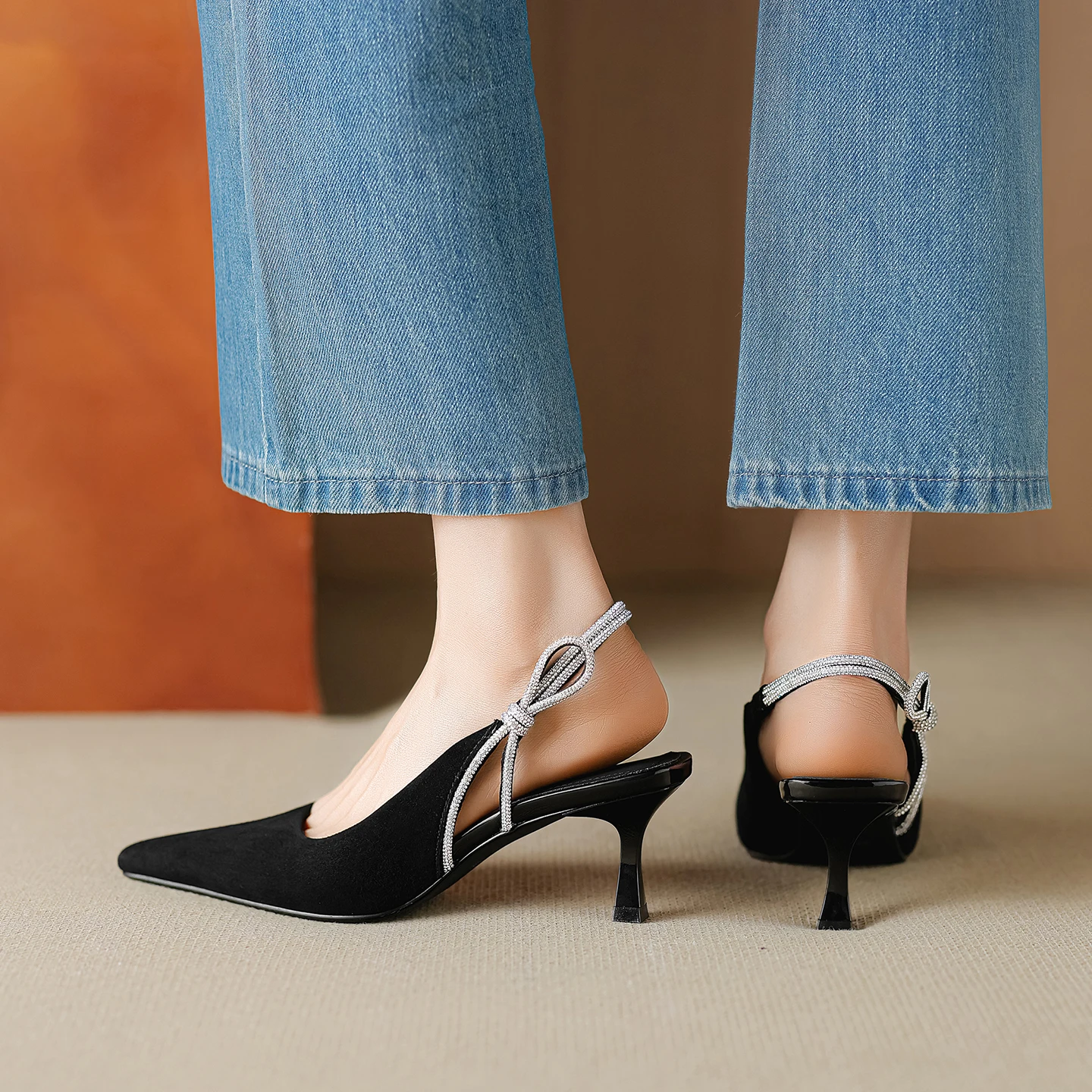 2026 new summer women sandals natural leather 22-25cm kid suede+sheepskin square toe back-strap high heel women shoes fashion - view 3