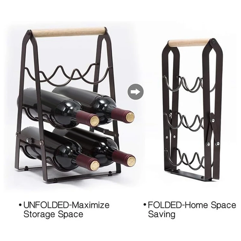 Wine Rack, 6 Bottle Wooden Countertop Free Standing Shelf,3 Tier Bottle Holder Stand For Home Bar Tabletop, Kitchen