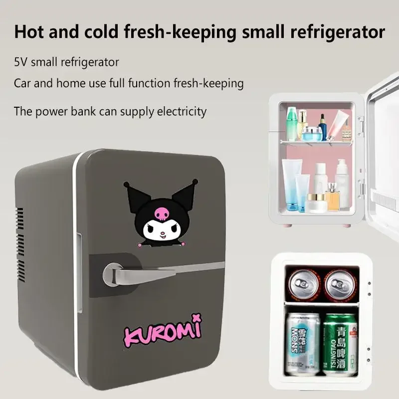 Sanrios Kuromi Car Refrigerator Hello Kittys Women Mini Cosmetic Refrigerator Car Home Dual-Purpose Outdoor Picnic Refrigerator