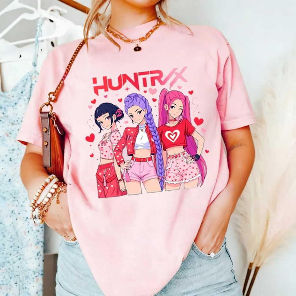 

Kpop Demon Hunters Huntrix Kids T-Shirt Women Man Short Sleeve Tee Cartoon Print Summer 2026 Oversized Casual Tops Y2k Clothes