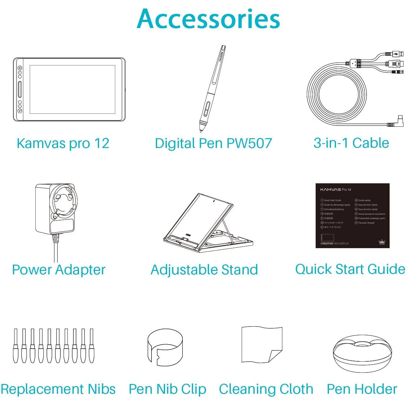 تابلت برسومات CL Huion KAMVAS Pro 12 مع شاشة رسم مع حامل قابل للتعديل ضغط قلم 8192، 11.6 بوصة