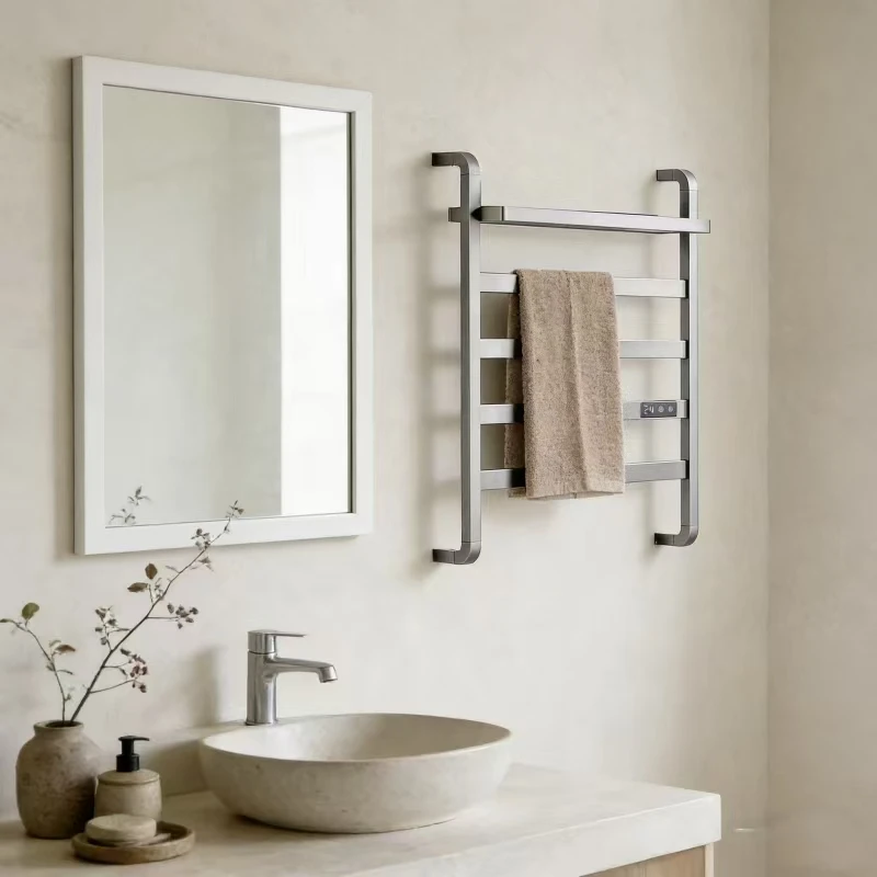 Premium  Plated 304 Stainless Steel Heated Towel Rack  Carbon Fiber Heating Waterproof Temperature Display