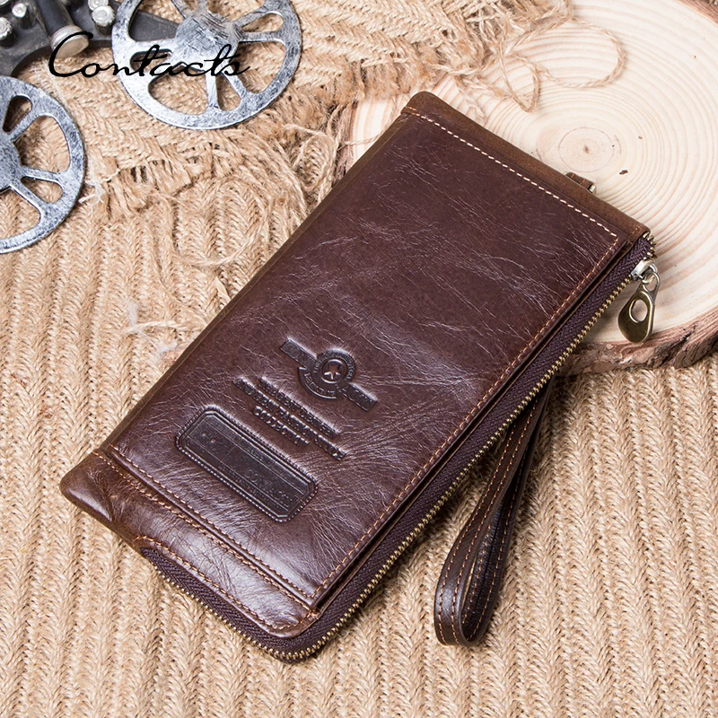 CONTACT\'S Genuine Leather Men Wallet Long Bifold Casual Clutch Men\'s Wallet Male Handbags Card Holder Coin Purse Money Clip