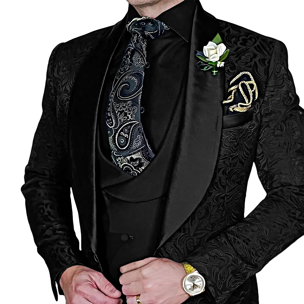 Jacquard Men's 3-piece Suit Set Formal Party Dress Groom's Tuxedo High Quality Elegant Colorful Dainty Customized Outfit