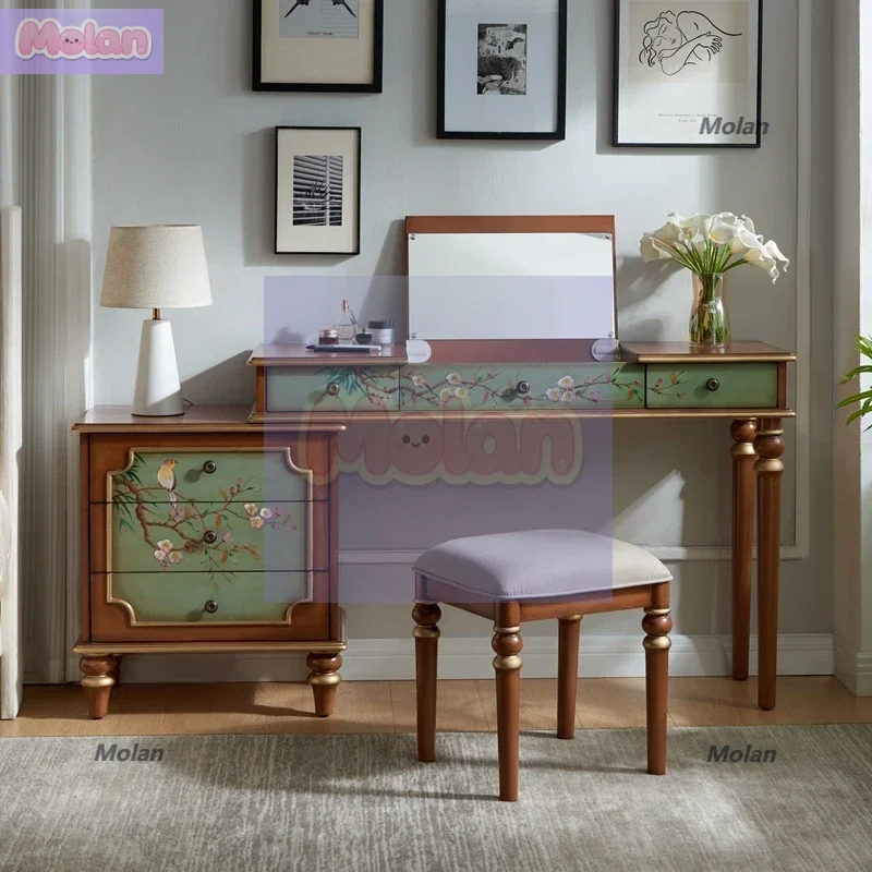 

Dresser painted retro makeup table desk combination corner table bucket cabinet bedside table length can be adjusted freely