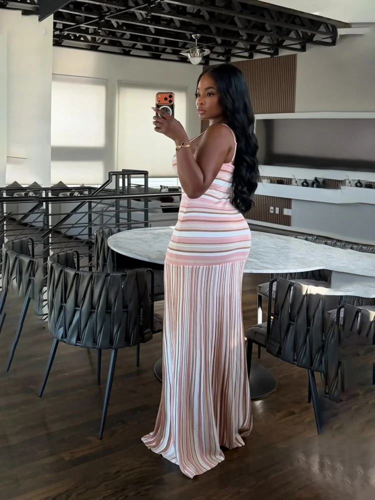 Wmstar Dresses for Women Wholesale Summer Halter Backless and Striped Design Fresh and Breezy Summer Resort Dress Drop Shopping