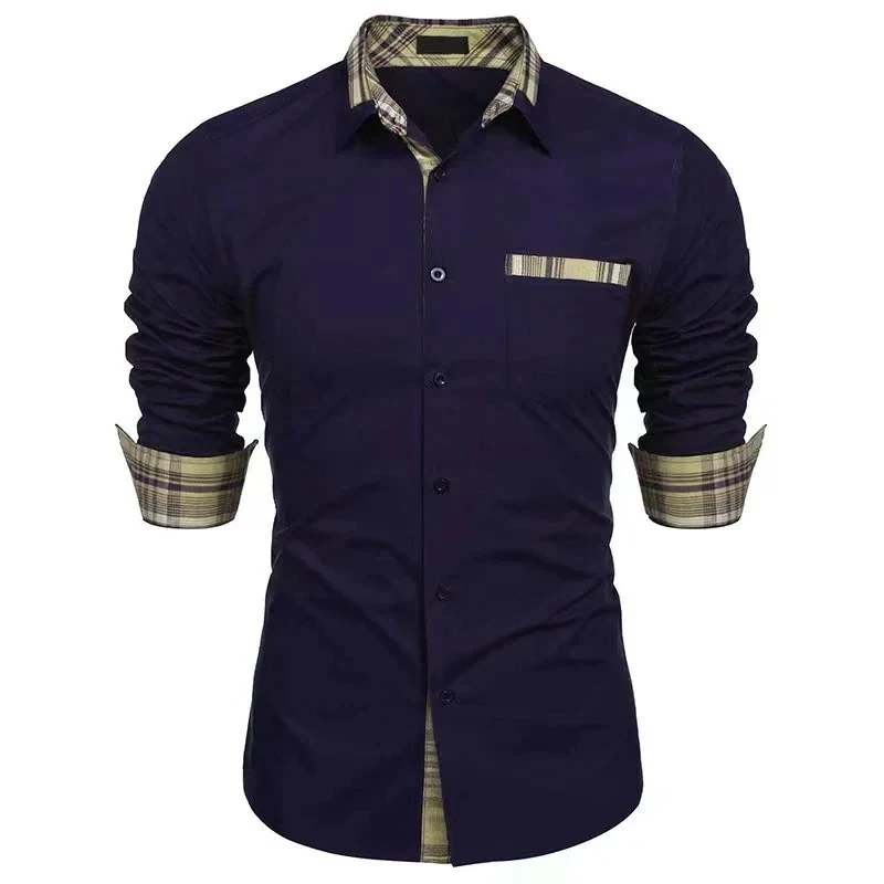 

kx392 Men's Long Sleeve Dress Shirt High Quality Men's Casual Top Button-Down Shirt with Pockets 9 Colors Large Sizes XS-6X