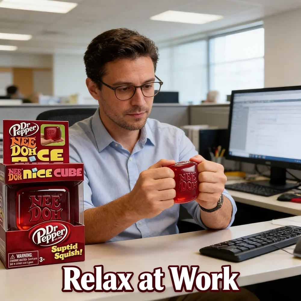 Dr Pepper x NeeDoh Nice Cube Squishy Stress Relief Toy, Soft Squeeze Fidget Cube for Kids & Adults, Anxiety Relief Sensory Toy