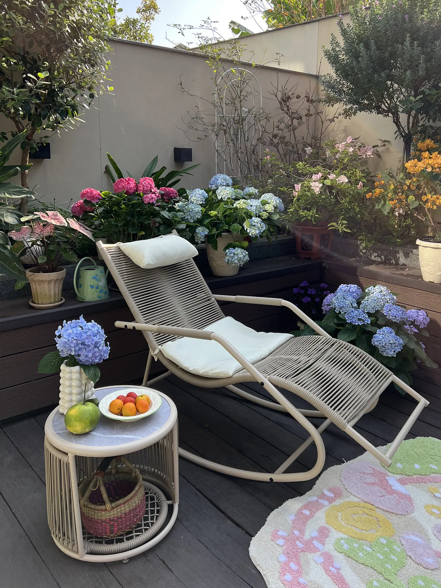Tea table outdoor terrace garden courtyard woven rattan coffee table living room home balcony light color with round table