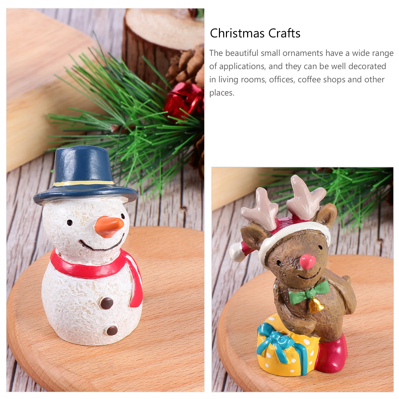 

4Pcs Resin Ornaments Lovely Christmas Crafts for Miniature Garden Decor Hand-Painted Micro Landscape Statues Home Desktop