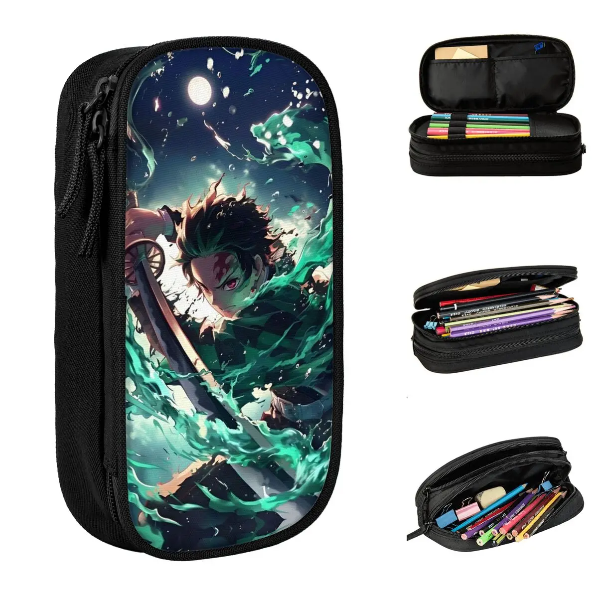 lapis demonio slayer lovely tanjiro kamado pen bags grande armazenamento lapis cosmeticos escola estudantes menina e menino cases de 01