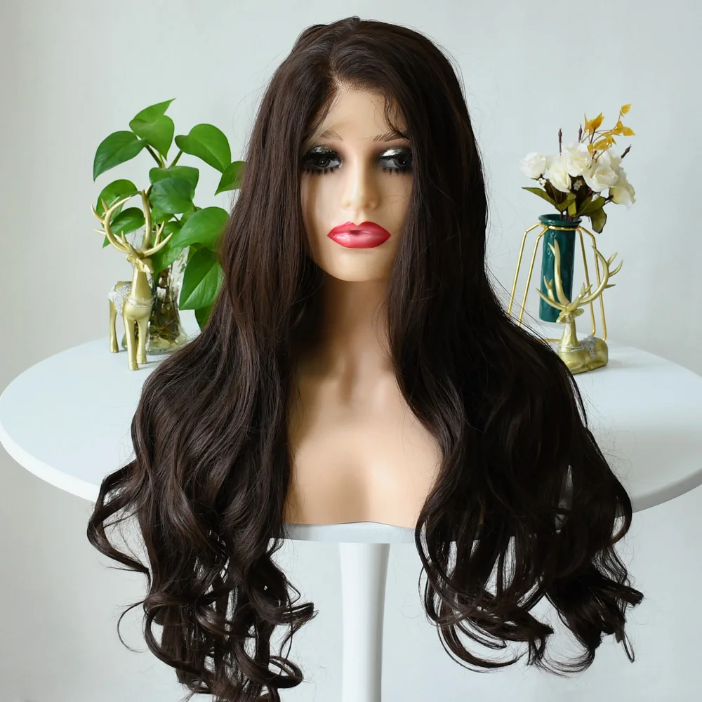 Dark Brown Wig Body Wave 13x4 Hd Transparent Lace Front Wigs Synthetic Wig 30 40 Inch Body Wave Lace Frontal Wig For Women