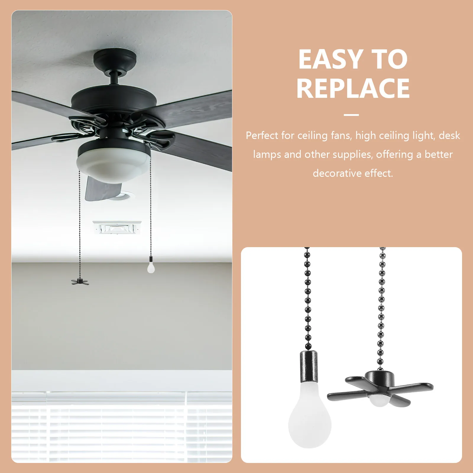 Heavy Duty Ceiling Fan Pull Chain Extension Kit – 2pcs Metal Light Pull Chains for High Ceilings & Lamps