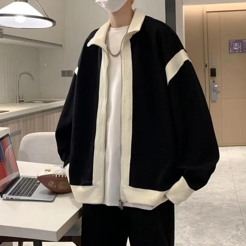 

Advanced Double Zipper Jaet Men's Spring Autumn Loose American Retro Oversize Haome Small Fraance Knitted Coat