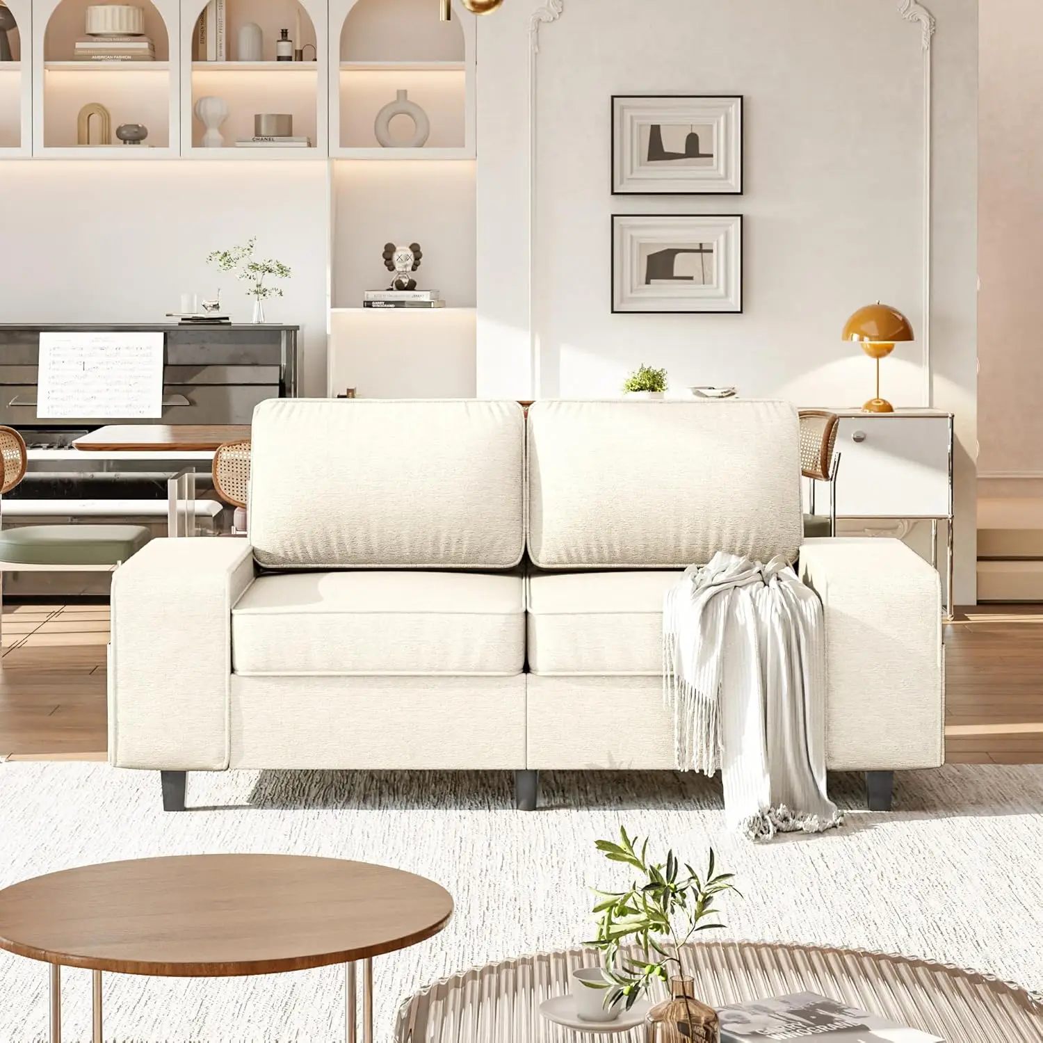 

71-дюймовый двухместный диван для гостиной с глубоким сиденьем, современная ткань из синели середины века, 2 дивана с сиденьем для любви, сиденья для небольшого пространства Livi