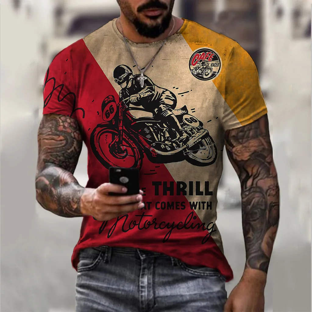 2023 Summer Vintage Men\'s T Shirt 3d Retro Motorcycle Oversized Tshirts For Men Clothing Biker Racing T-shirts Motor Tees Tops