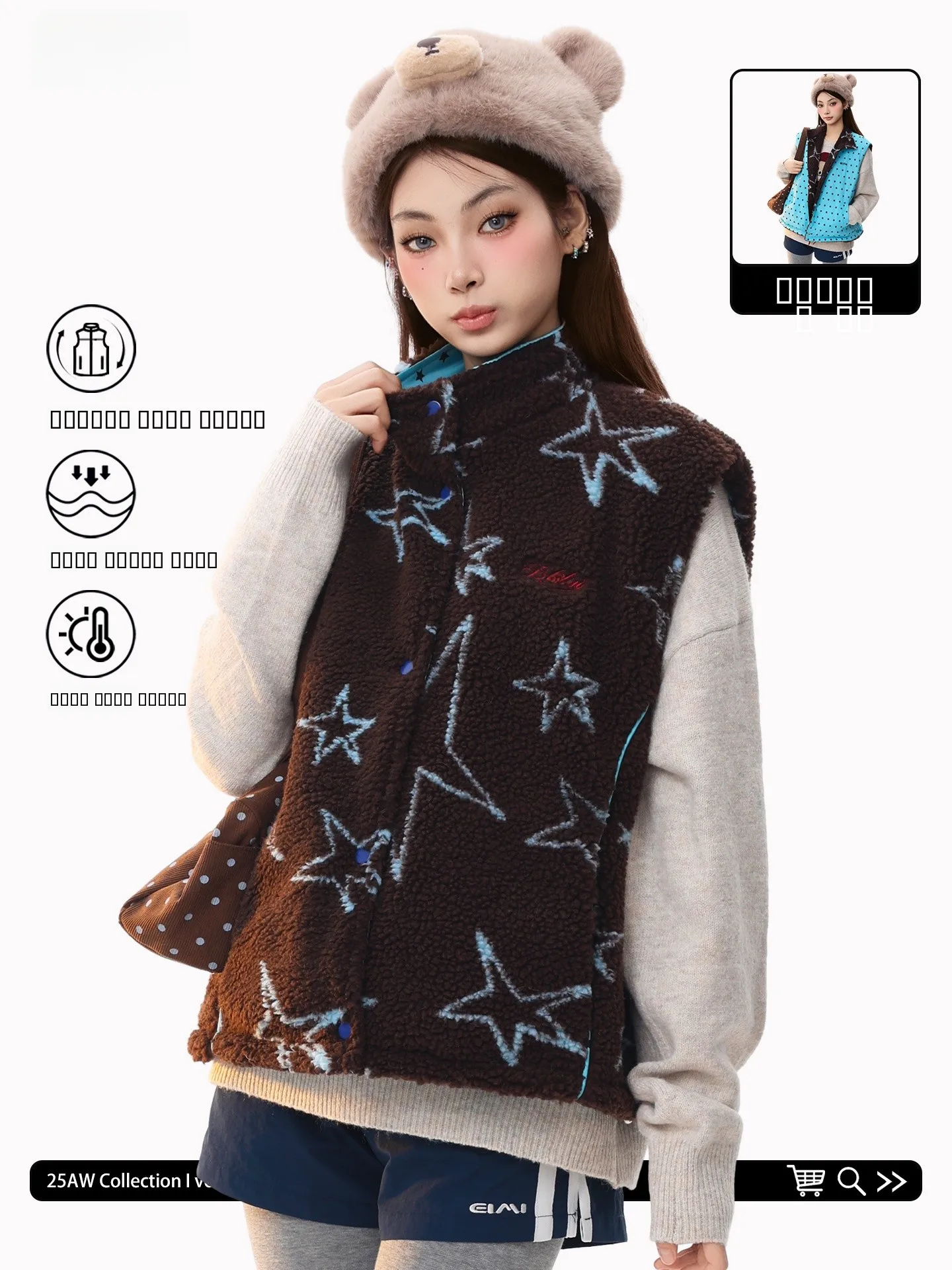 

Женское зимнее пальто PBB Hula Blue Polka Dot из двустороннего меха ягненка, теплое, для повседневной носки, модная верхняя одежда