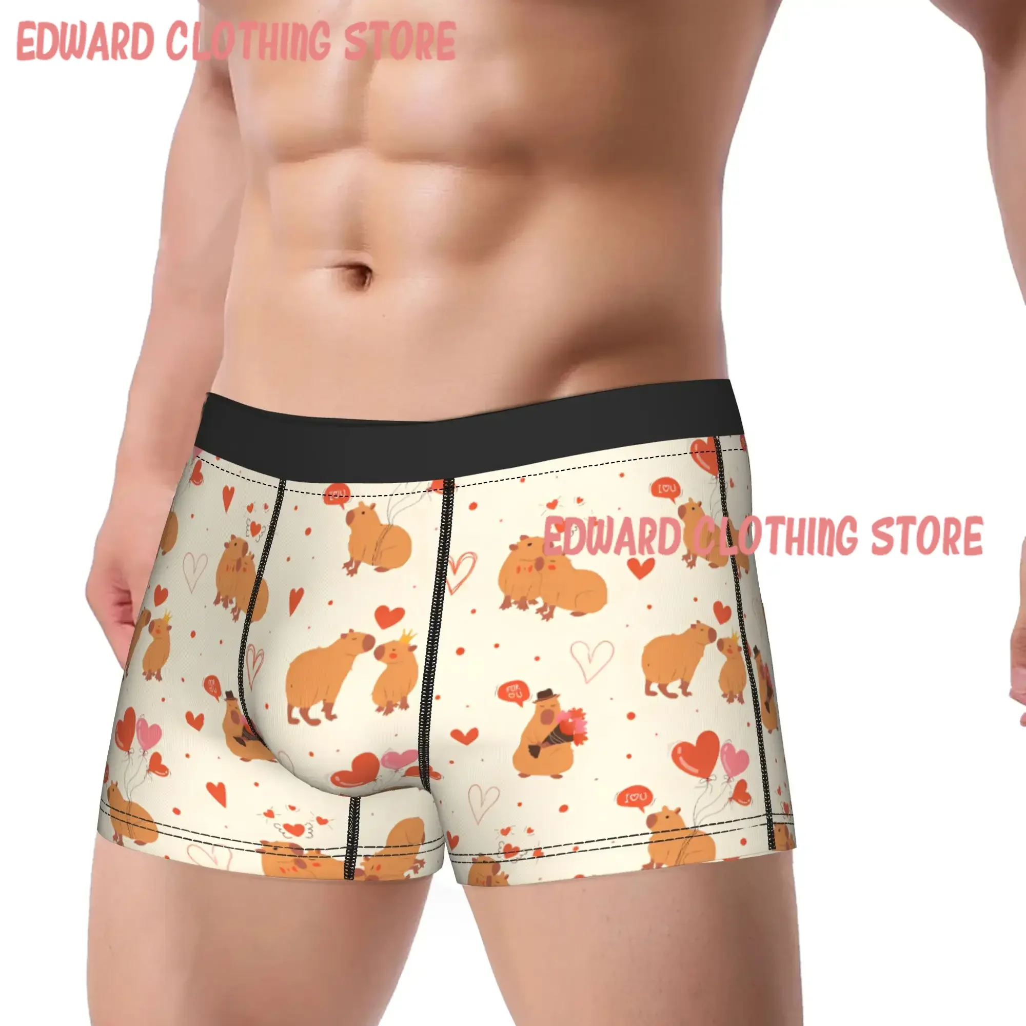 Pink Heart Capybara Boxer Brief  Underwear Trenky Men Classic Boxershorts Custom Oversize Underpants