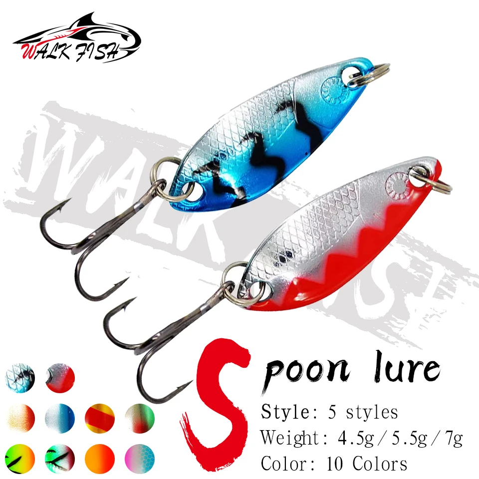 WALK FISH 4,5 g Löffel-Angelköder, Spinner, farbiges Pailletten-Metall, umgedrehter Mund, Seebarsch, Pferdemund, künstlicher Köder, harter Köder