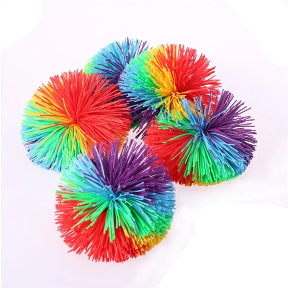 2Pc New Rainbow Fingertips Sensory Bouncy Ball Stringy Balls Great Sensory Fidget Toys Rainbow Pom Rubber Fur Ball Random Color