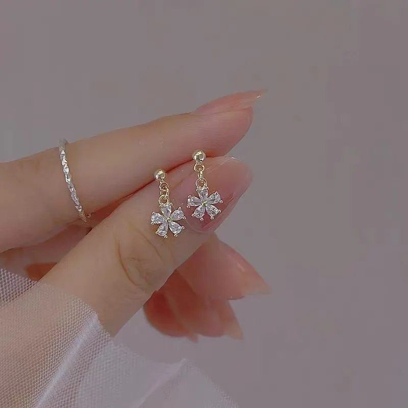 Real 925 Sterling Silver 18K Gold Zircon Flowers Mini Stud Earrings For Women Party Classic Fine Jewelry Plant Accessories view 4